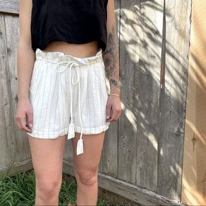 White & black pinstripe shorts